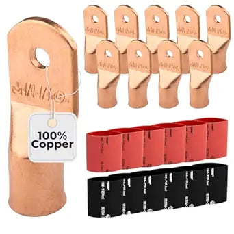 4/0 AWG (0000 Gauge) 1/4" Stud, Bare Copper Battery Cable Ends, Wire Lugs, Heavy Duty, MD4014U