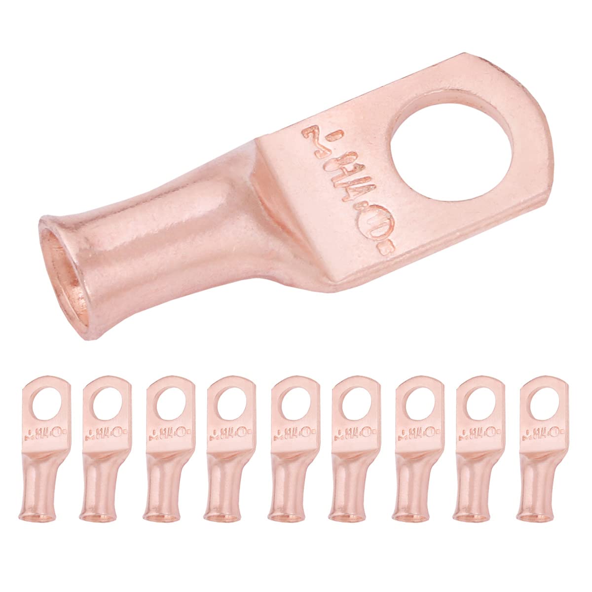 8 AWG (8 Gauge) 1/4" Stud, Bare Copper Battery Cable Ends, Wire Lugs, Heavy Duty, MD0814U