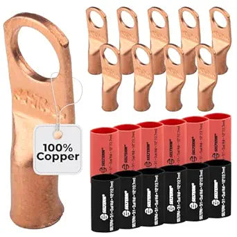 8 AWG (8 Gauge) 5/16" Stud, Bare Copper Battery Cable Ends, Wire Lugs, Heavy Duty, MD0856U