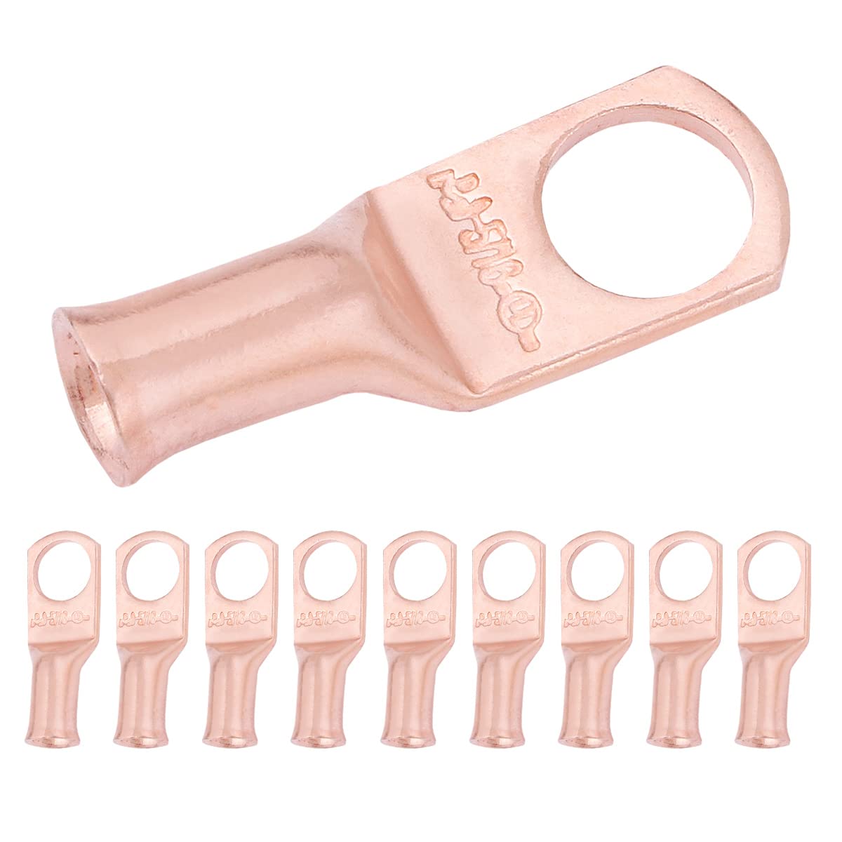 8 AWG (8 Gauge) 5/16" Stud, Bare Copper Battery Cable Ends, Wire Lugs, Heavy Duty, MD0856U