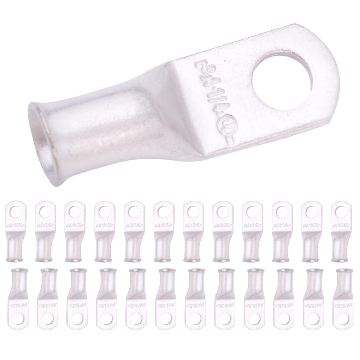 4 AWG (4 Gauge) 1/4" Stud, Tinned Copper Battery Cable Ends, Wire Lugs, Marine Grade, MD0414P