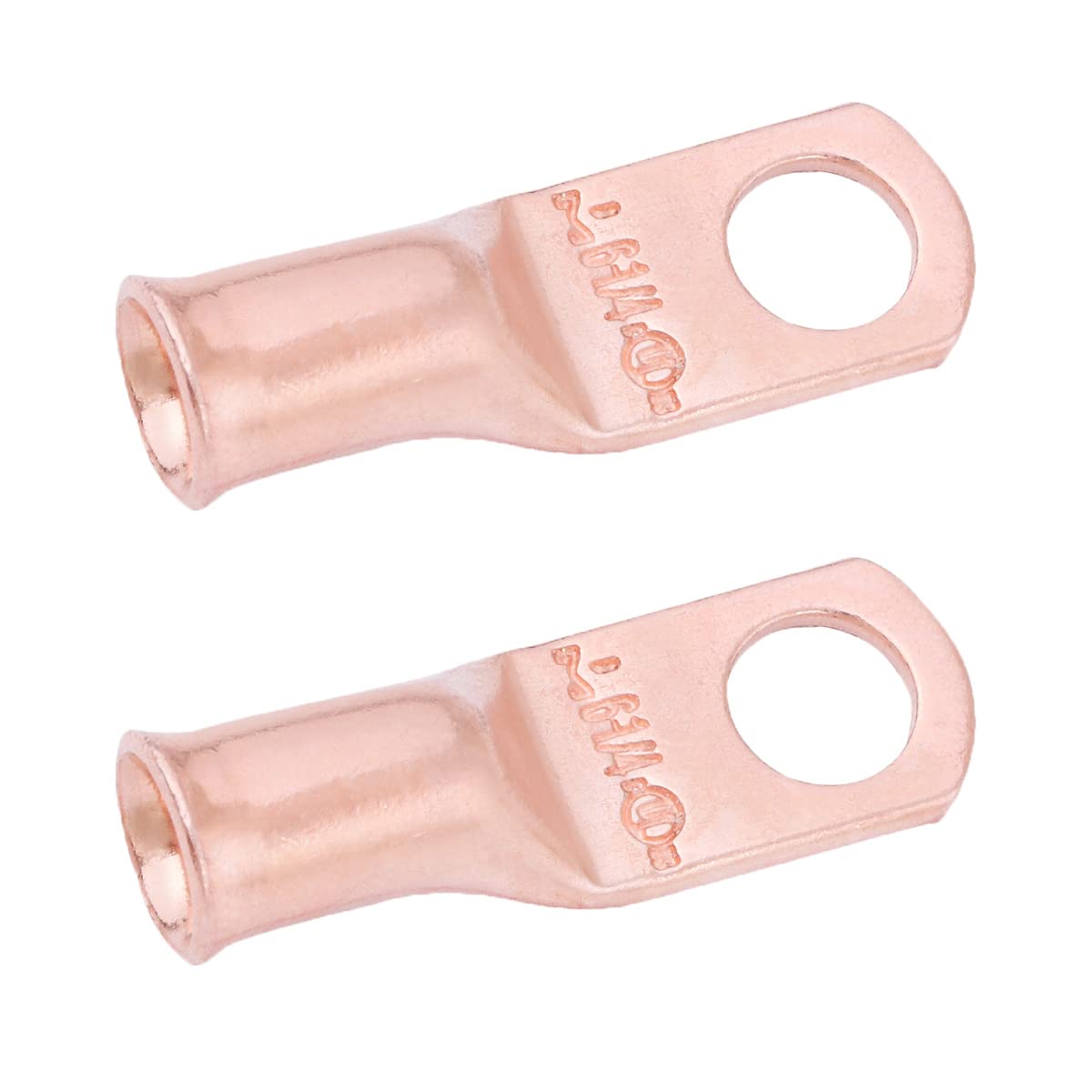 6 AWG (6 Gauge) 1/4" Stud, Bare Copper Battery Cable Ends, Wire Lugs, Heavy Duty, MD0614U