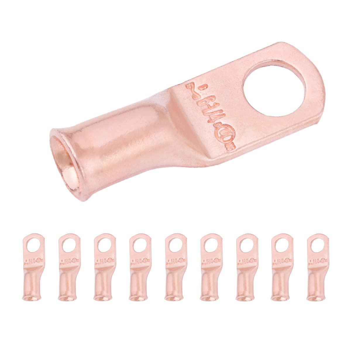 6 AWG (6 Gauge) 1/4" Stud, Bare Copper Battery Cable Ends, Wire Lugs, Heavy Duty, MD0614U