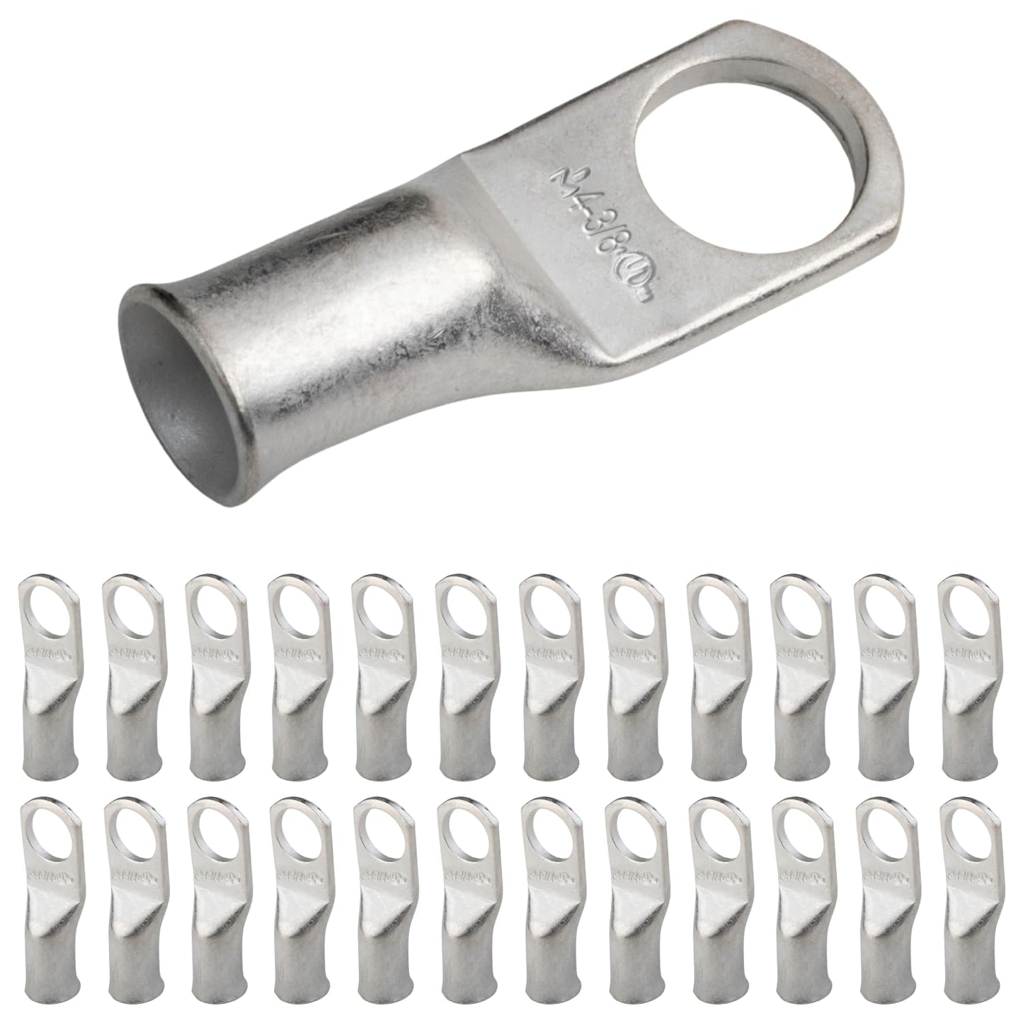 4 AWG (4 Gauge) 3/8" Stud, Tinned Copper Battery Cable Ends, Wire Lugs, Marine Grade, MD0438P