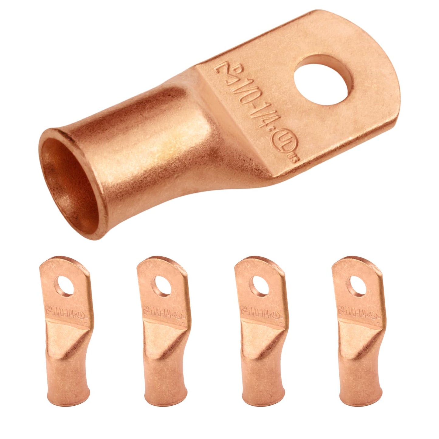 1/0 AWG (0 Gauge) 1/4" Stud, Bare Copper Battery Cable Ends, Wire Lugs, Heavy Duty, MD1014U