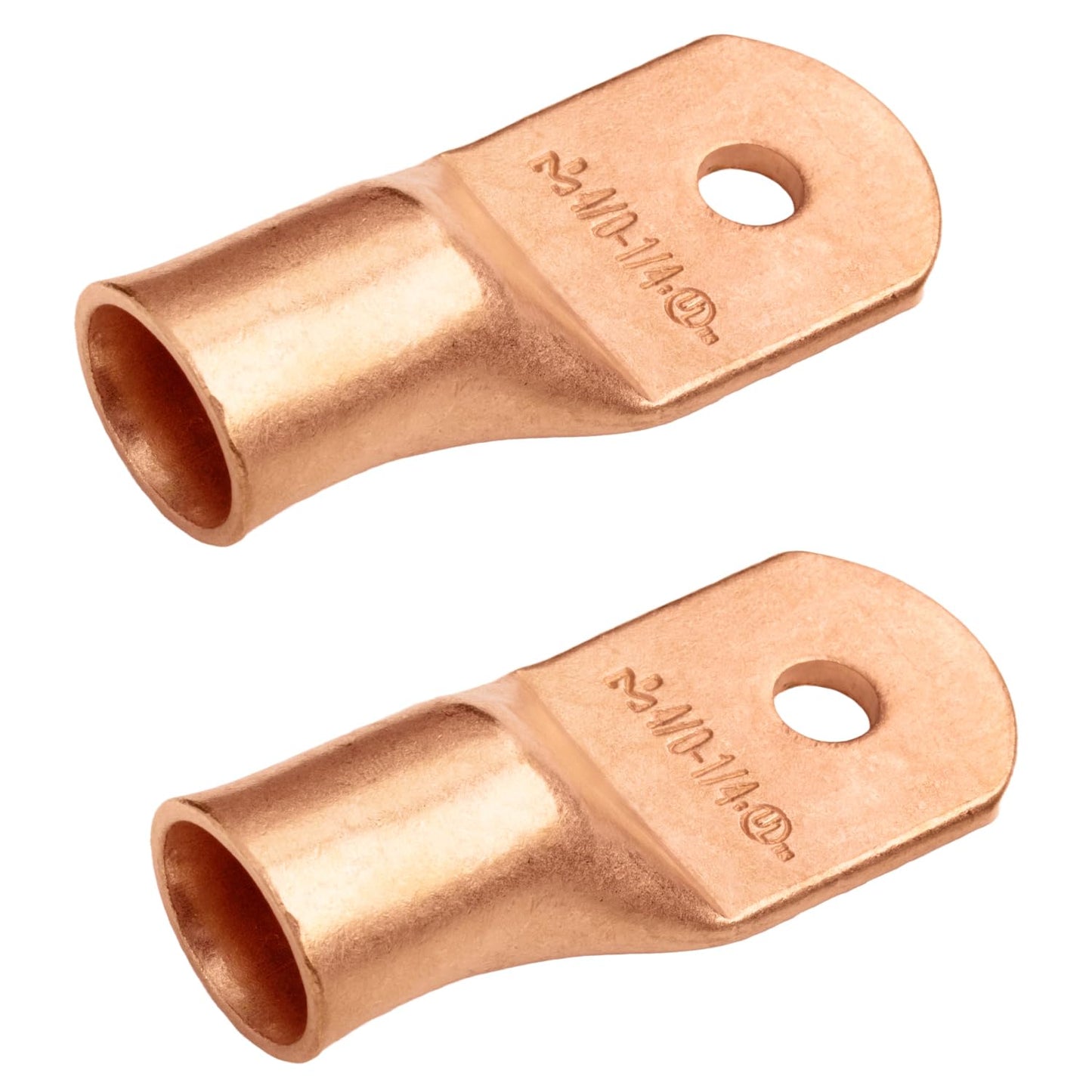 4/0 AWG (0000 Gauge) 1/4" Stud, Bare Copper Battery Cable Ends, Wire Lugs, Heavy Duty, MD4014U