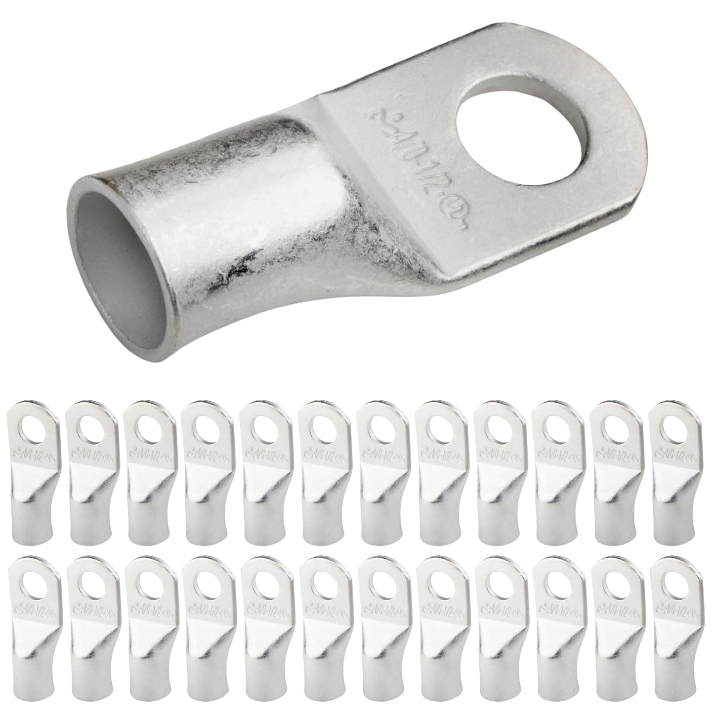 4/0 AWG (0000 Gauge) 1/2" Stud, Tinned Copper Battery Cable Ends, Wire Lugs, Marine Grade, MD4012P