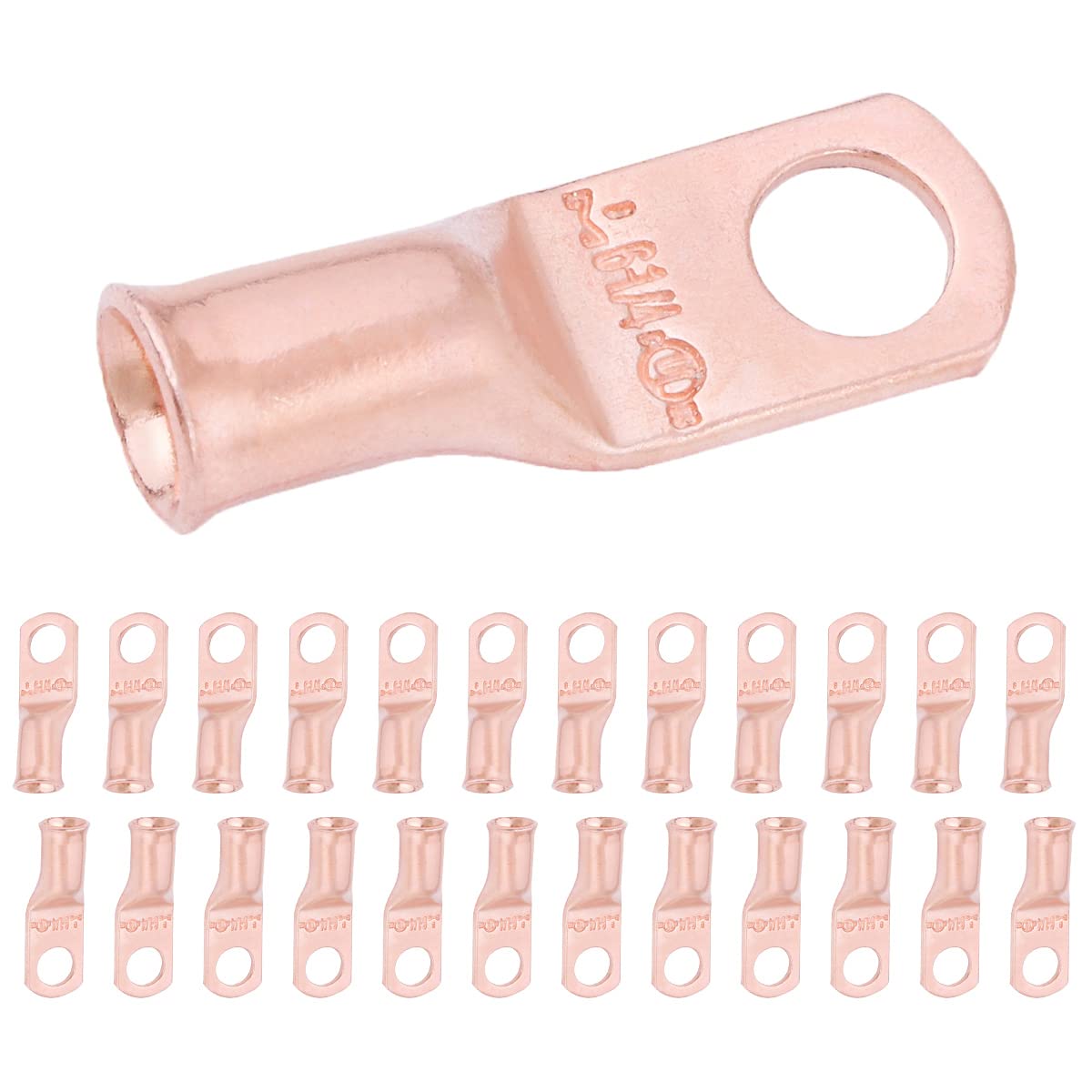 6 AWG (6 Gauge) 1/4" Stud, Bare Copper Battery Cable Ends, Wire Lugs, Heavy Duty, MD0614U