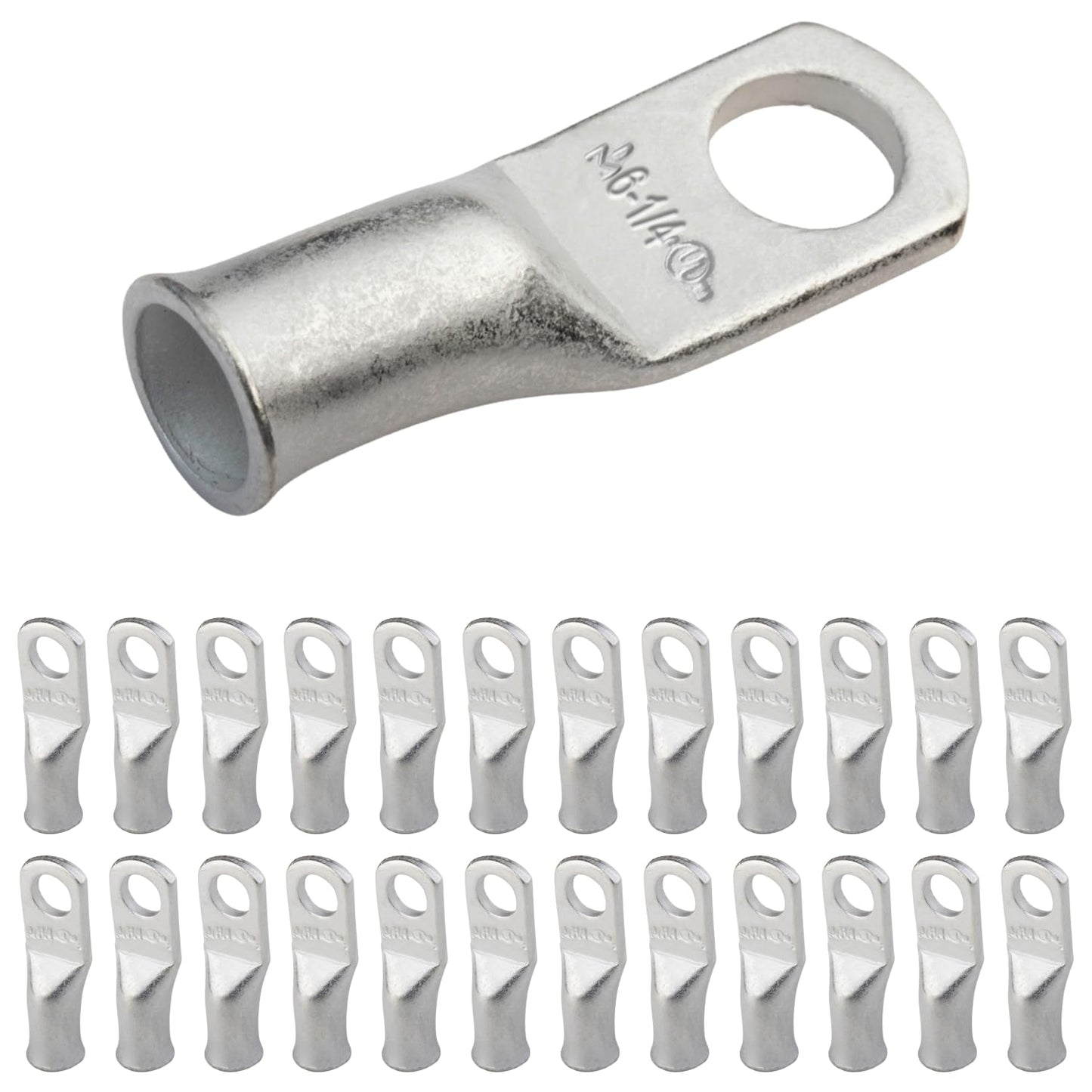 6 AWG (6 Gauge) 1/4" Stud, Tinned Copper Battery Cable Ends, Wire Lugs, Marine Grade, MD0614P