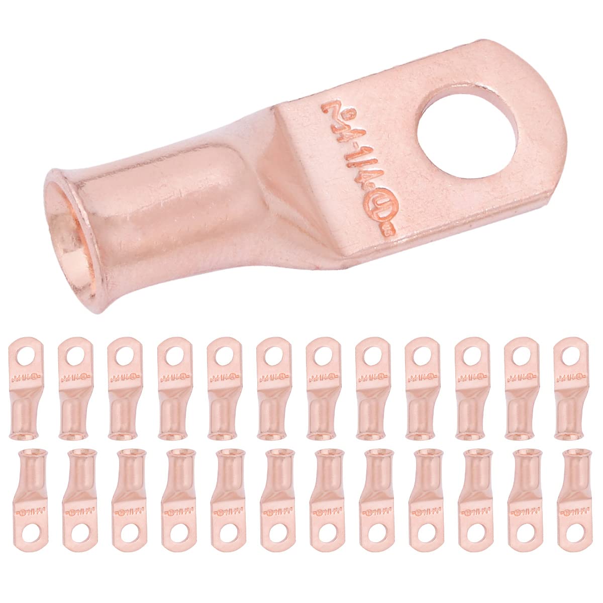 4 AWG (4 Gauge) 1/4" Stud, Bare Copper Battery Cable Ends, Wire Lugs, Heavy Duty, MD0414U