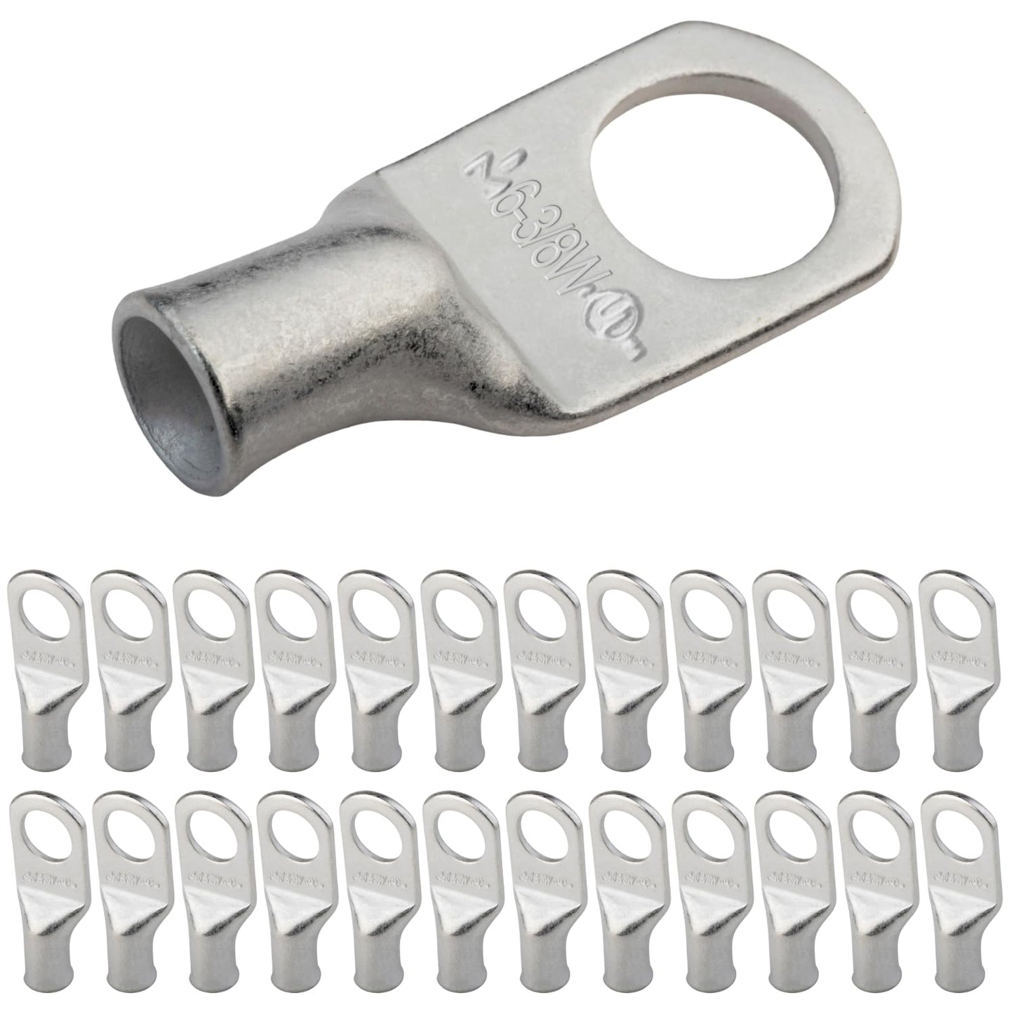 6 AWG (6 Gauge) 3/8" Stud, Tinned Copper Battery Cable Ends, Wire Lugs, Marine Grade, MD0638PW