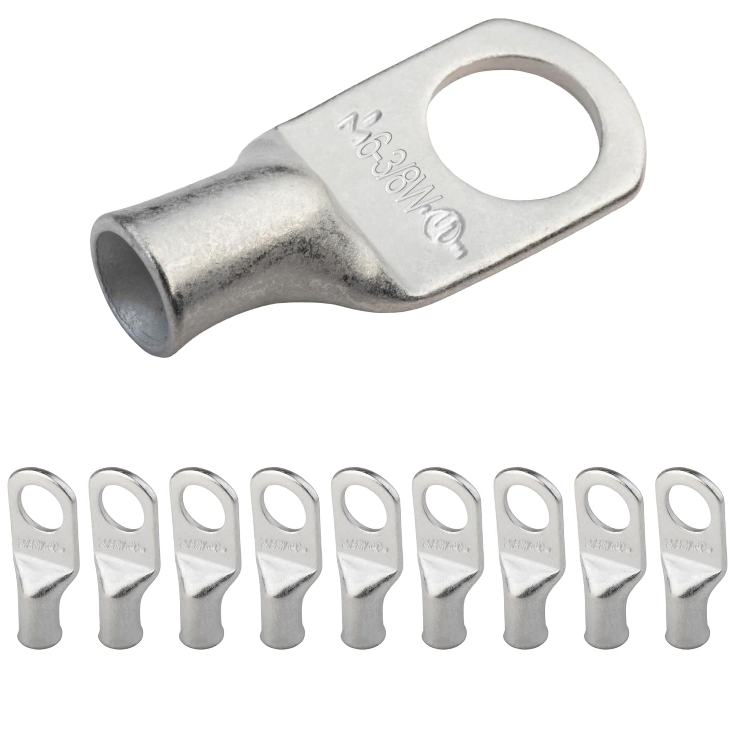 6 AWG (6 Gauge) 3/8" Stud, Tinned Copper Battery Cable Ends, Wire Lugs, Marine Grade, MD0638PW