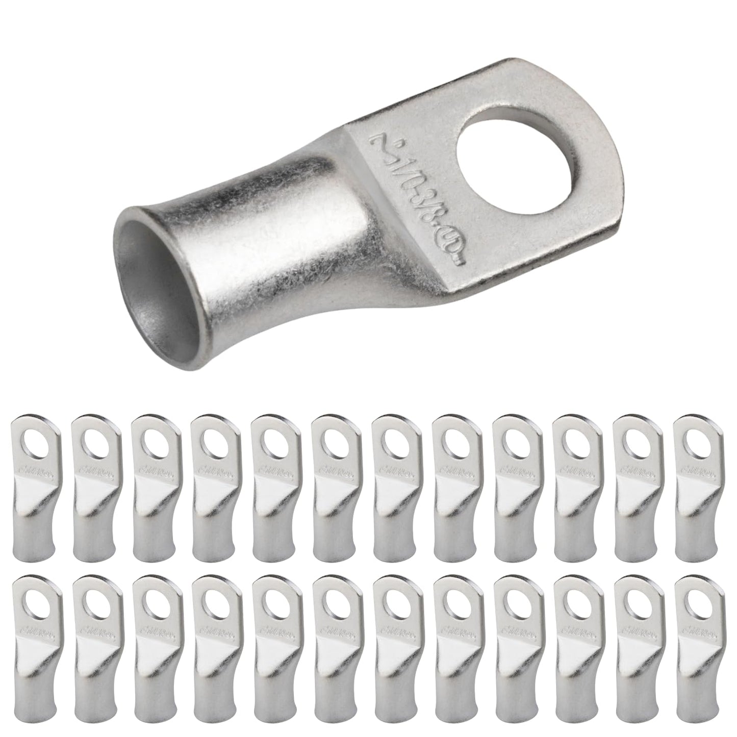 1/0 AWG (0 Gauge) 3/8" Stud, Tinned Copper Battery Cable Ends, Wire Lugs, Marine Grade, MD1038P