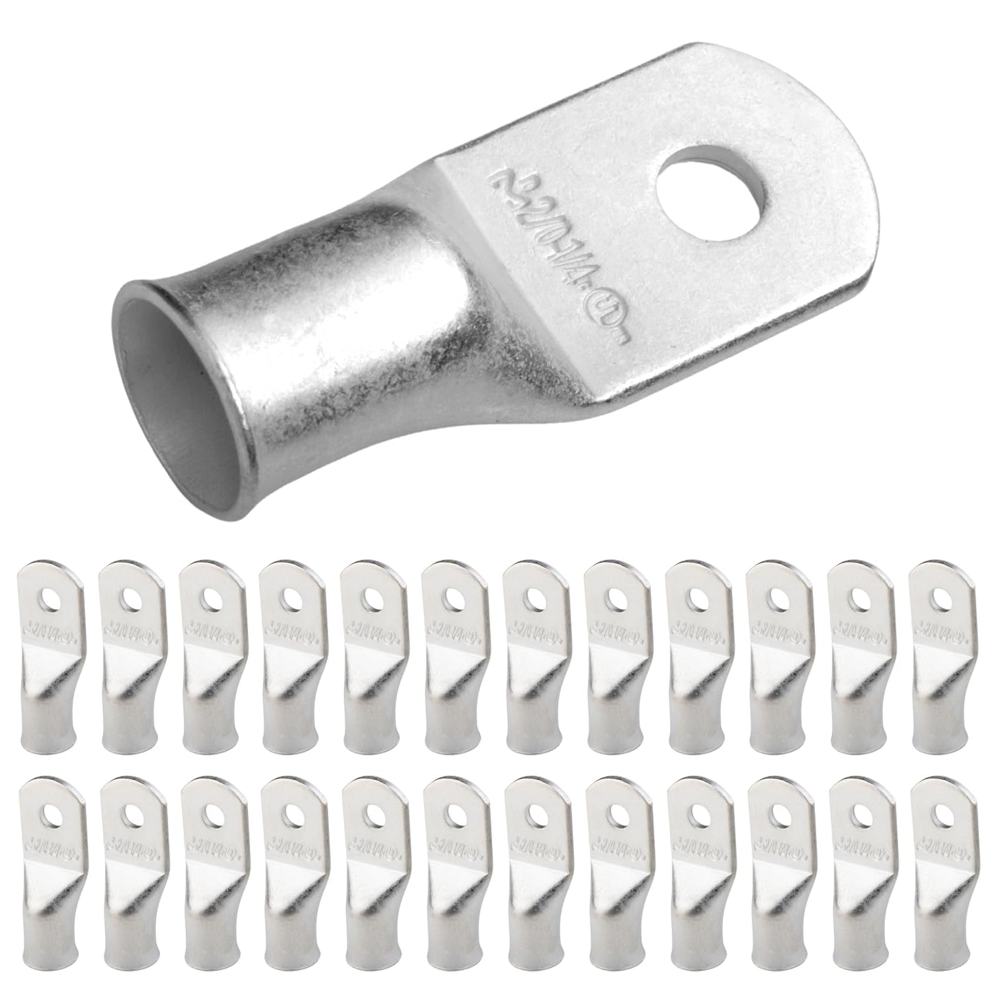 2/0 AWG (00 Gauge) 1/4" Stud, Tinned Copper Battery Cable Ends, Wire Lugs, Marine Grade, MD2014P