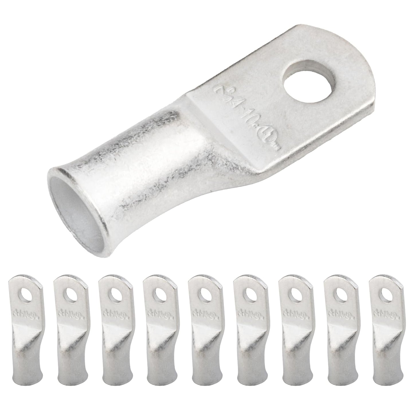 4 AWG (4 Gauge) #10 Stud, Tinned Copper Battery Cable Ends, Wire Lugs, Marine Grade, MD0410P