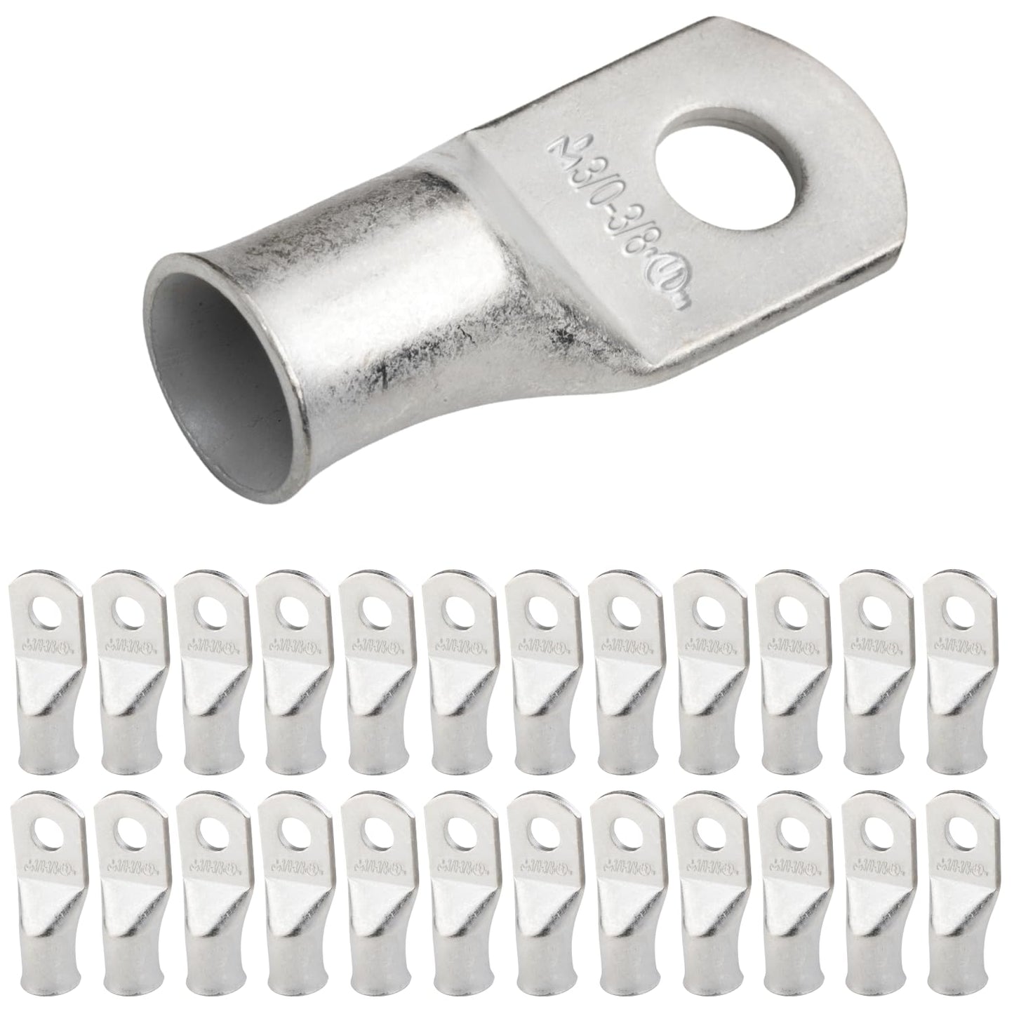 3/0 AWG (000 Gauge) 3/8" Stud, Tinned Copper Battery Cable Ends, Wire Lugs, Marine Grade, MD3038P