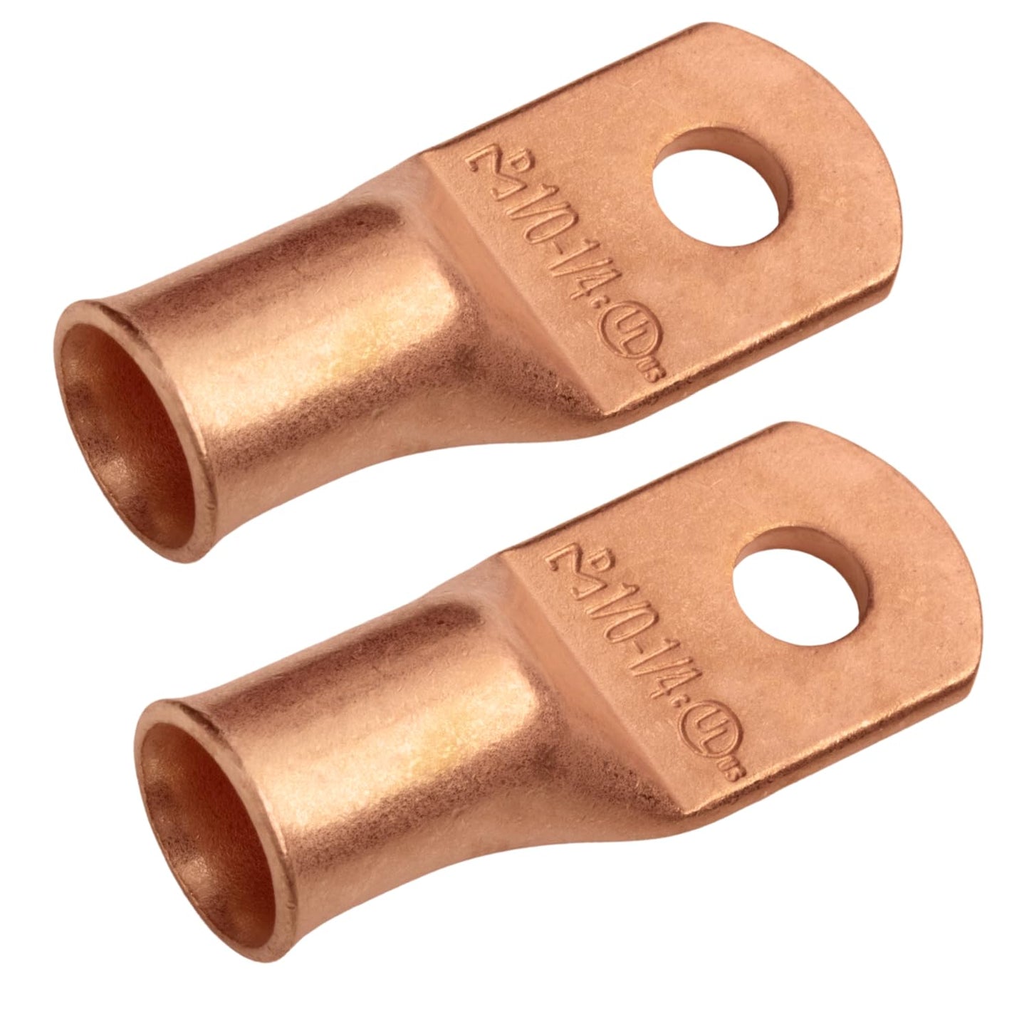 1/0 AWG (0 Gauge) 1/4" Stud, Bare Copper Battery Cable Ends, Wire Lugs, Heavy Duty, MD1014U