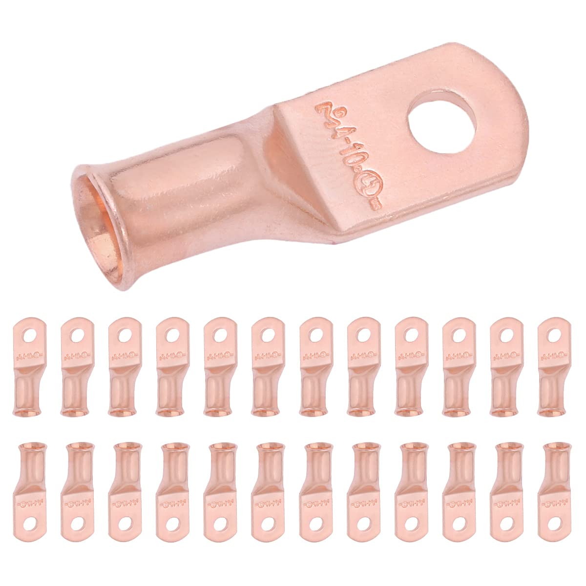 4 AWG (4 Gauge) #10 Stud, Bare Copper Battery Cable Ends, Wire Lugs, Heavy Duty, MD0410U