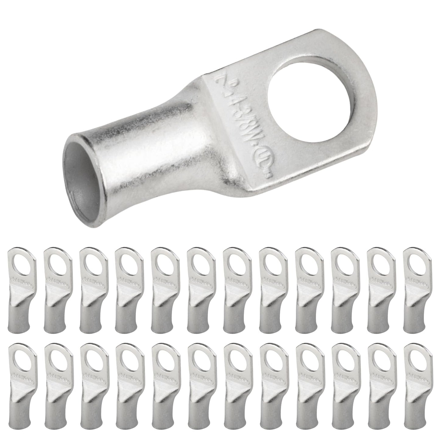 4 AWG (4 Gauge) 3/8" Stud, (Wide Pad) Tinned Copper Battery Cable Ends, Wire Lugs, Marine Grade, MD0438PW