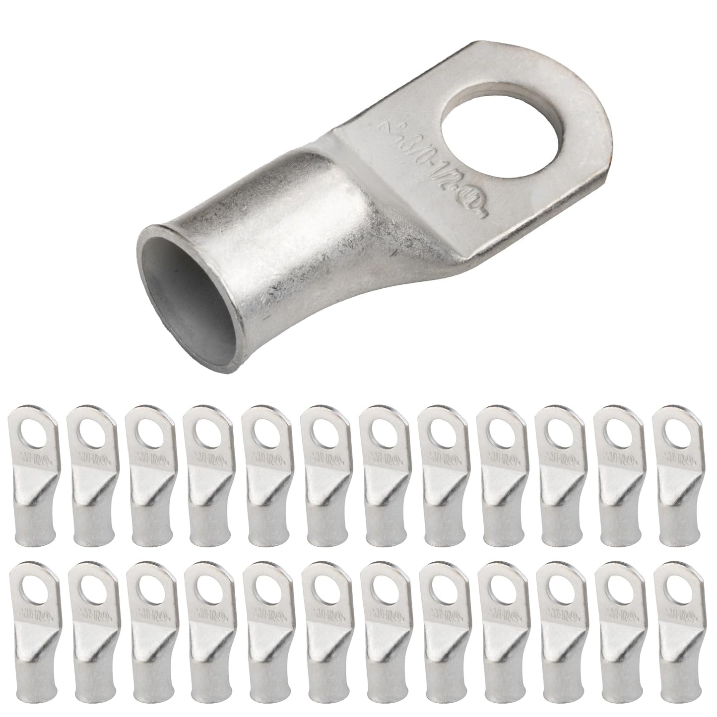 3/0 AWG (000 Gauge) 1/2" Stud, Tinned Copper Battery Cable Ends, Wire Lugs, Marine Grade, MD3012P