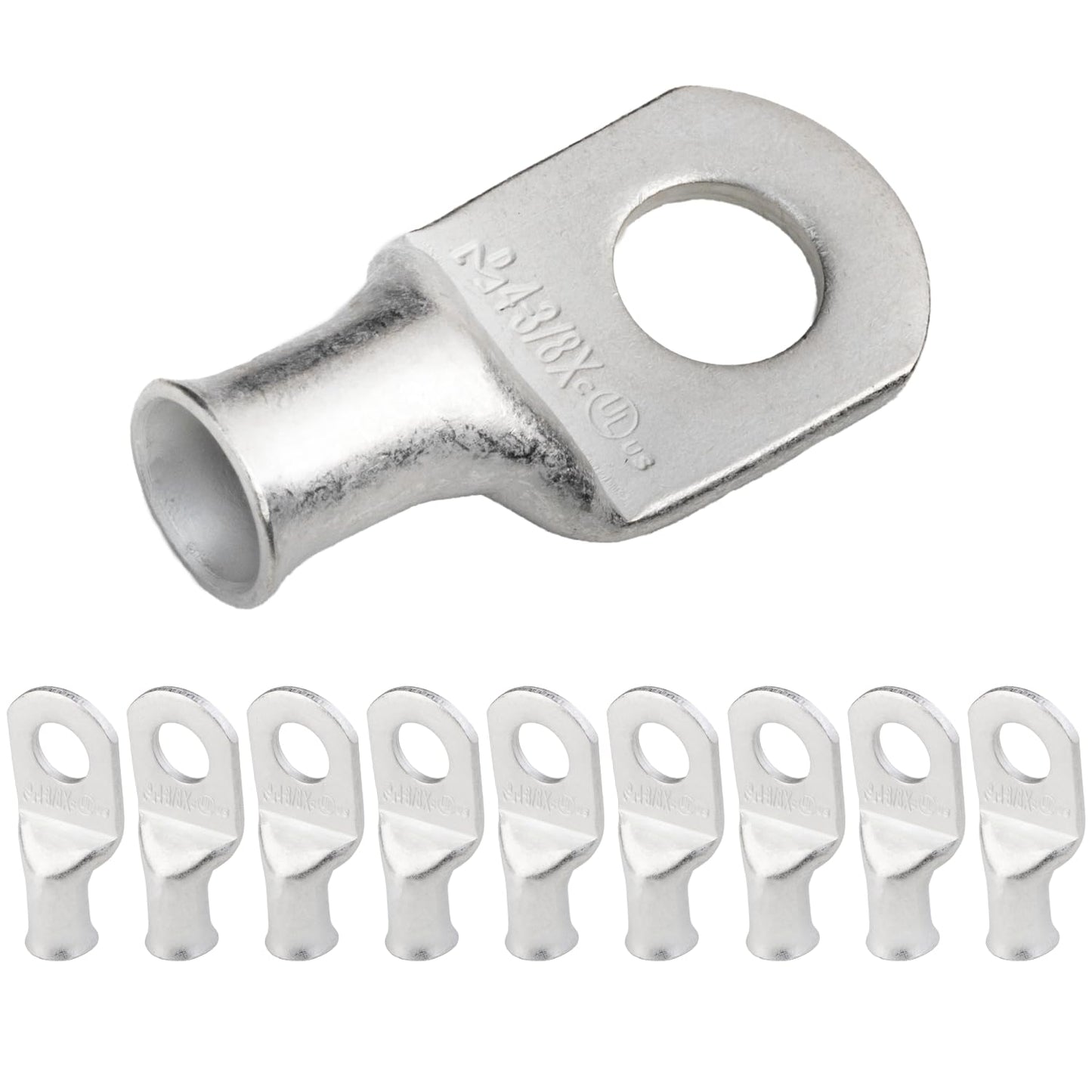 4 AWG (4 Gauge) 3/8" Stud, (X-Wide Pad) Tinned Copper Battery Cable Ends, Wire Lugs, Marine Grade, MD0438PX