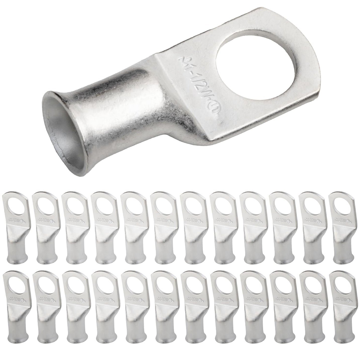 1AWG (1 Gauge) 1/2" Stud, Tinned Copper Battery Cable Ends, Wire Lugs, Marine Grade, MD0112PW