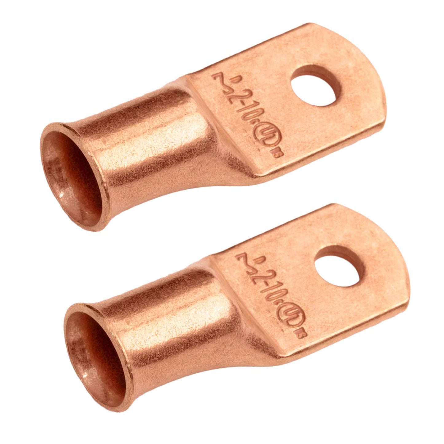2 AWG (2 Gauge) #10 Stud, Bare Copper Battery Cable Ends, Wire Lugs, Heavy Duty, MD0210U