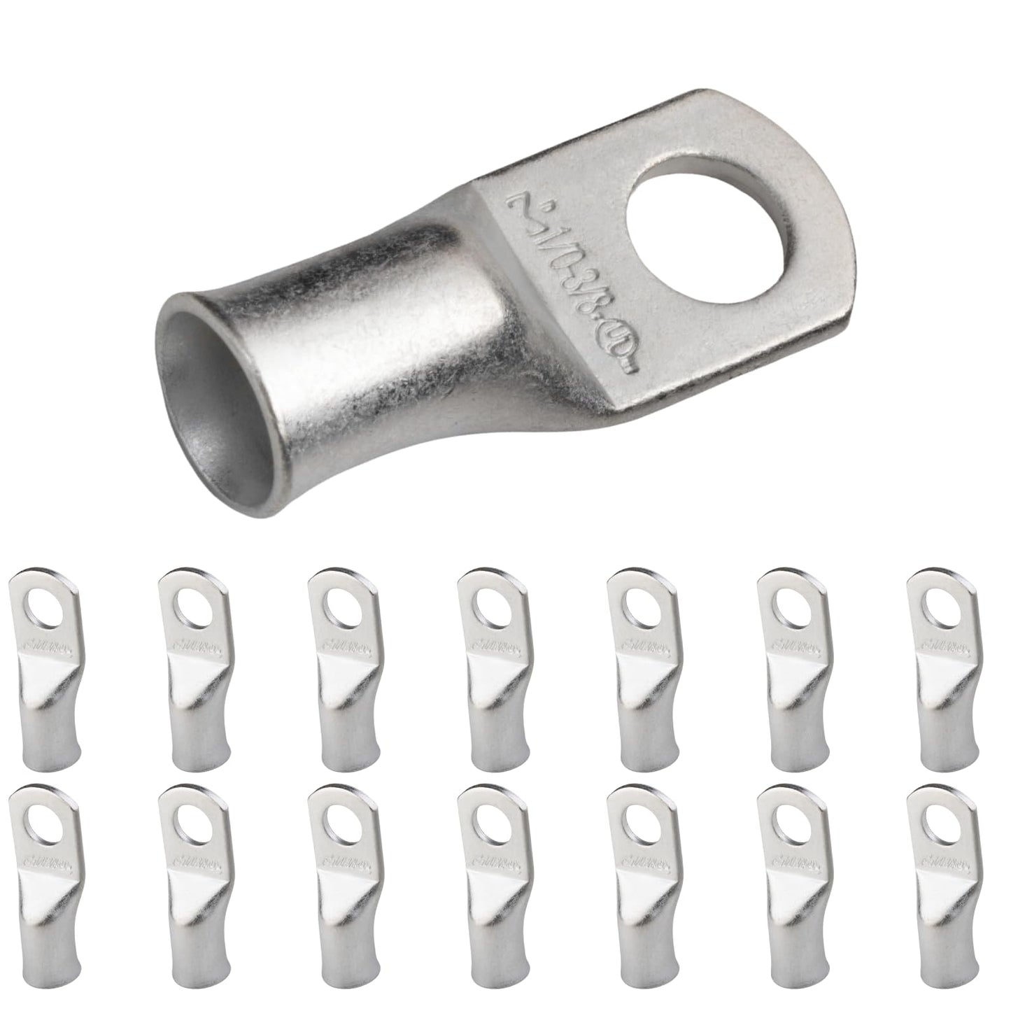 1/0 AWG (0 Gauge) 3/8" Stud, Tinned Copper Battery Cable Ends, Wire Lugs, Marine Grade, MD1038P