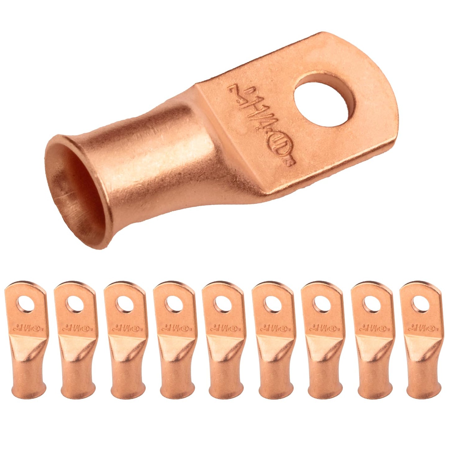 1AWG (1 Gauge) 1/4" Stud, Bare Copper Battery Cable Ends, Wire Lugs, Heavy Duty, MD0114U