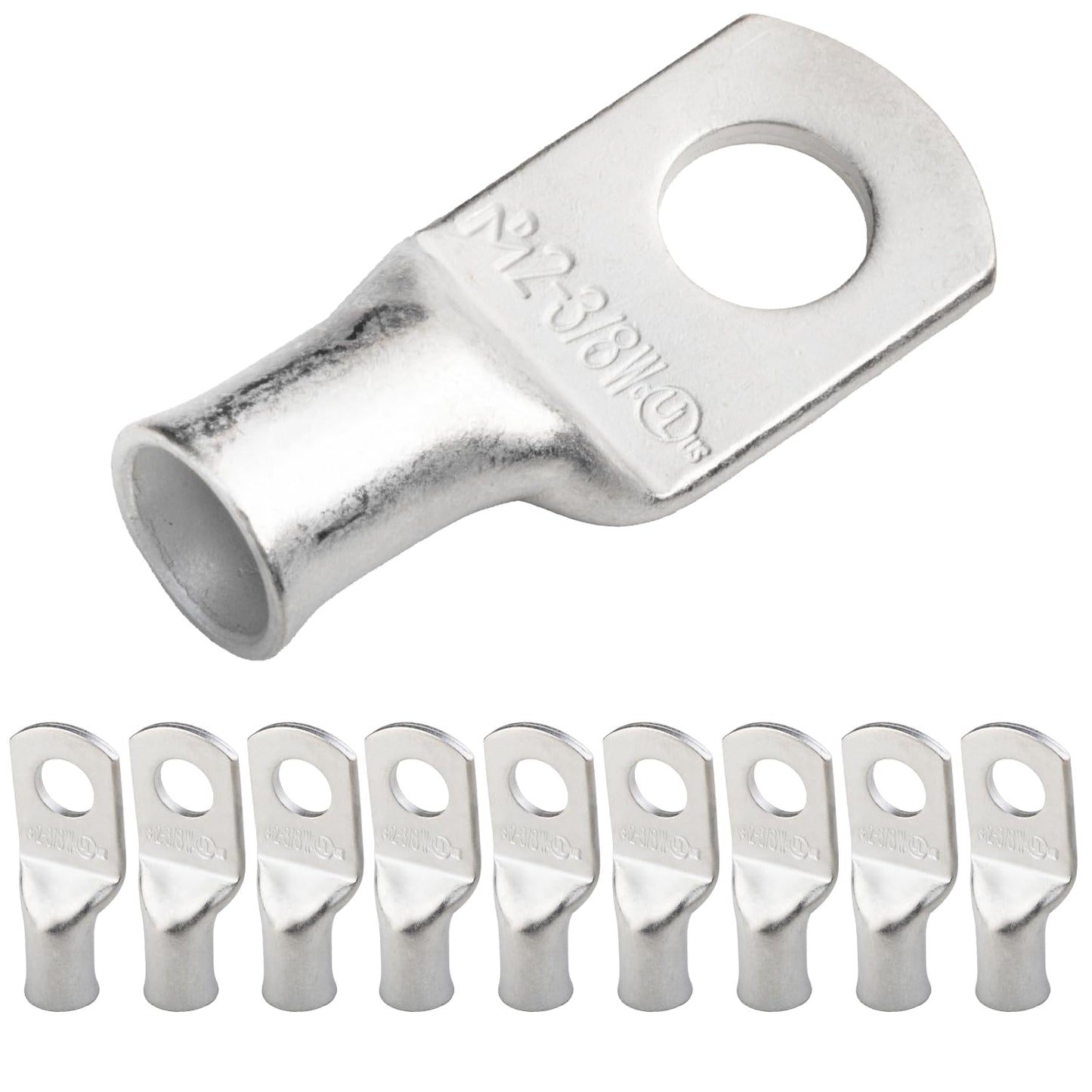 2 AWG (2 Gauge) 3/8" Stud, (Wide Pad) Tinned Copper Battery Cable Ends, Wire Lugs, Marine Grade, MD0238PW