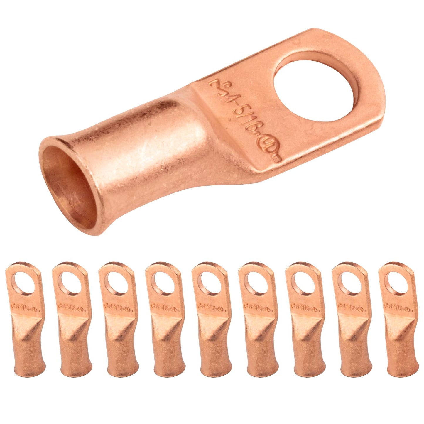 4 AWG (4 Gauge) 5/16" Stud, Bare Copper Battery Cable Ends, Wire Lugs, Heavy Duty, MD0456U