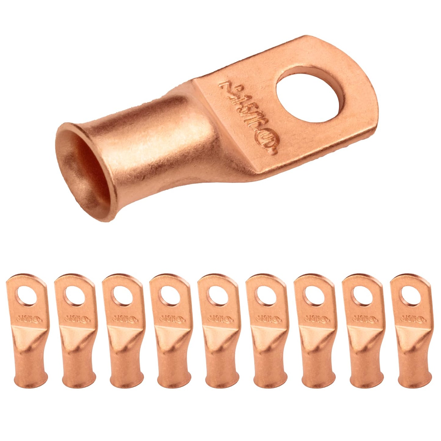 1AWG (1 Gauge) 5/16" Stud, Bare Copper Battery Cable Ends, Wire Lugs, Heavy Duty, MD0156U