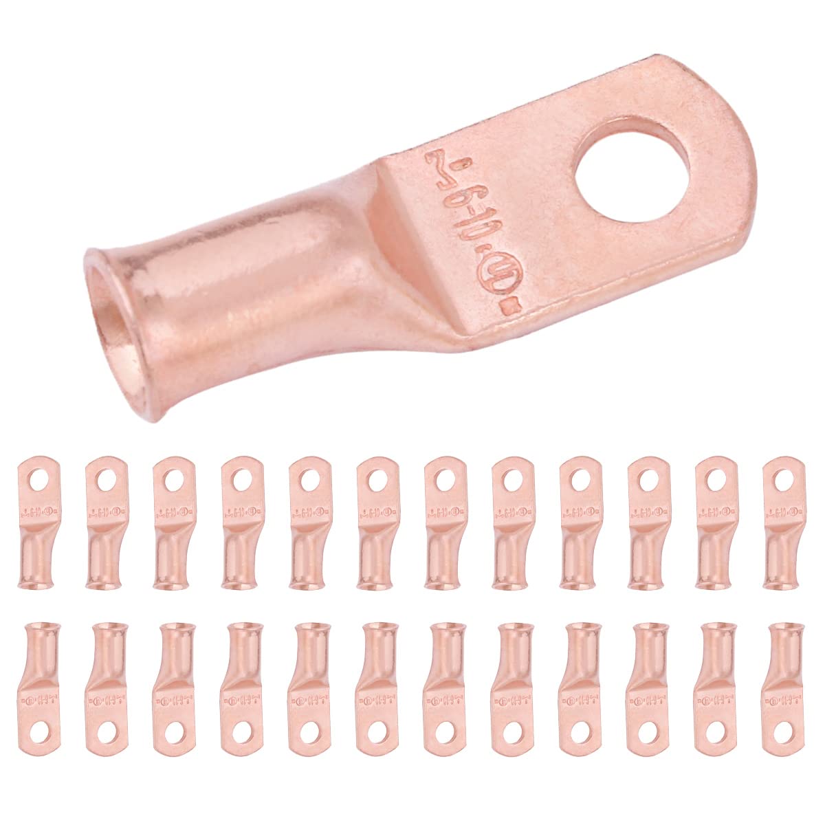 6 AWG (6 Gauge) #10 Stud, Bare Copper Battery Cable Ends, Wire Lugs, Heavy Duty, MD0610U