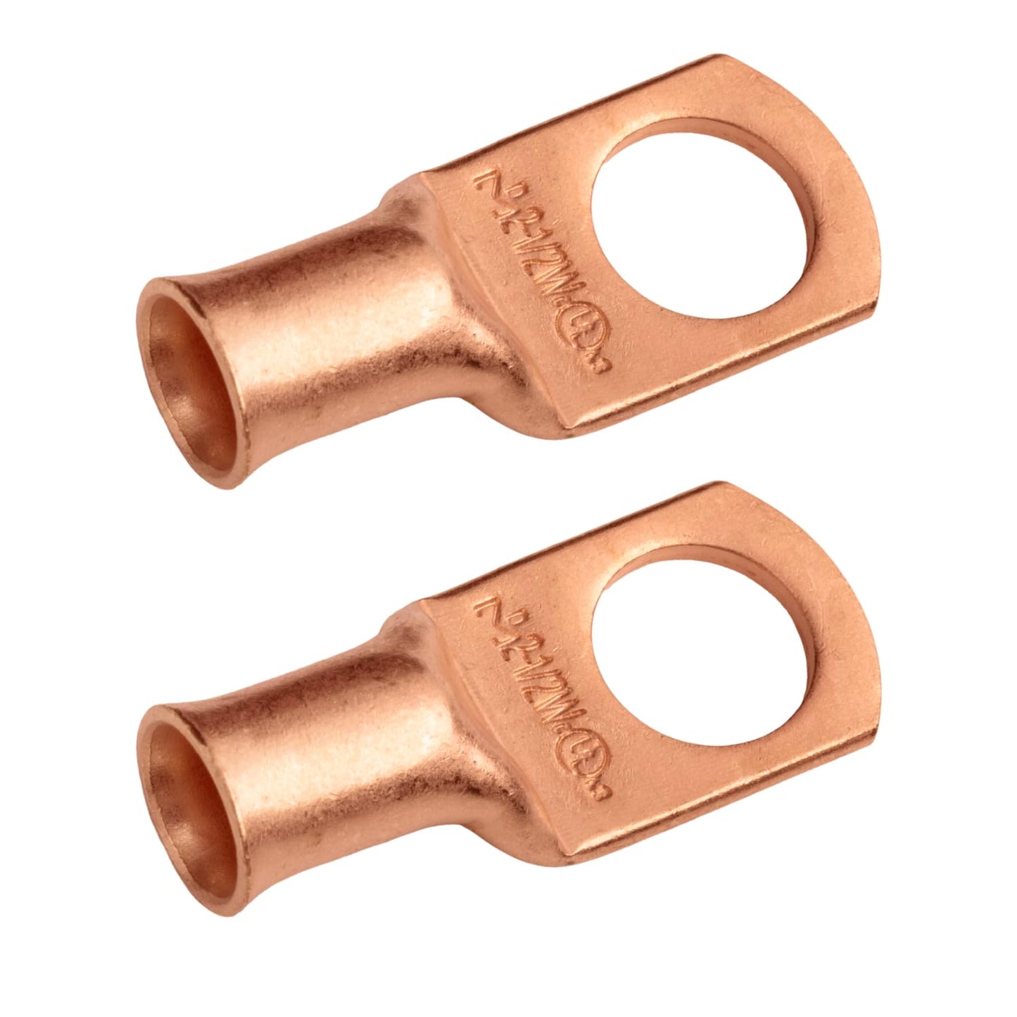 2 AWG (2 Gauge) 1/2" Stud, Bare Copper Battery Cable Ends, Wire Lugs, Heavy Duty, MD0212UW