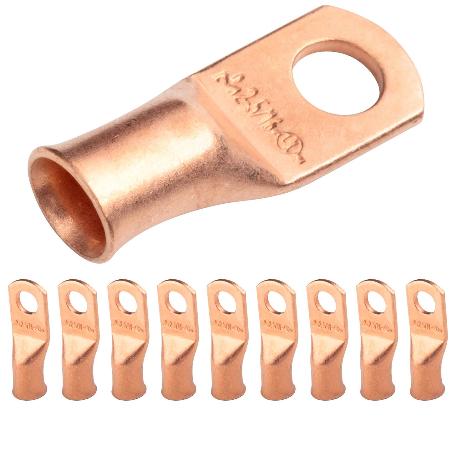 2 AWG (2 Gauge) 5/16" Stud, Bare Copper Battery Cable Ends, Wire Lugs, Heavy Duty, MD0256U
