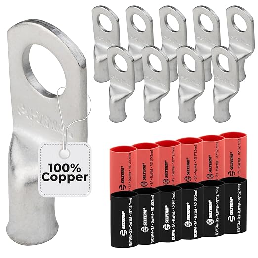 8 AWG (8 Gauge) 5/16" Stud, (Wide Pad) Tinned Copper Battery Cable Ends, Wire Lugs, Marine Grade, MD0856PW