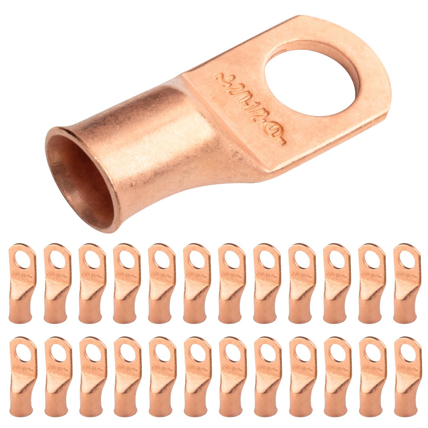 2/0 AWG (00 Gauge) 1/2" Stud, Bare Copper Battery Cable Ends, Wire Lugs, Heavy Duty, MD2012U