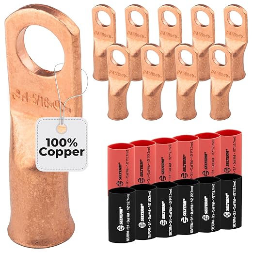 4 AWG (4 Gauge) 5/16" Stud, Bare Copper Battery Cable Ends, Wire Lugs, Heavy Duty, MD0456U