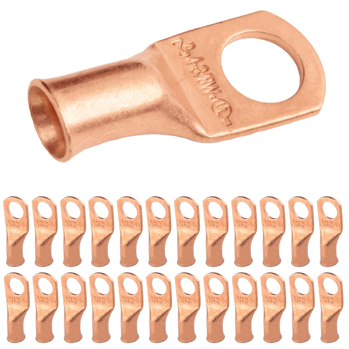 4 AWG (4 Gauge) 3/8" Stud, (Wide Pad) Bare Copper Battery Cable Ends, Wire Lugs, Heavy Duty, MD0438UW