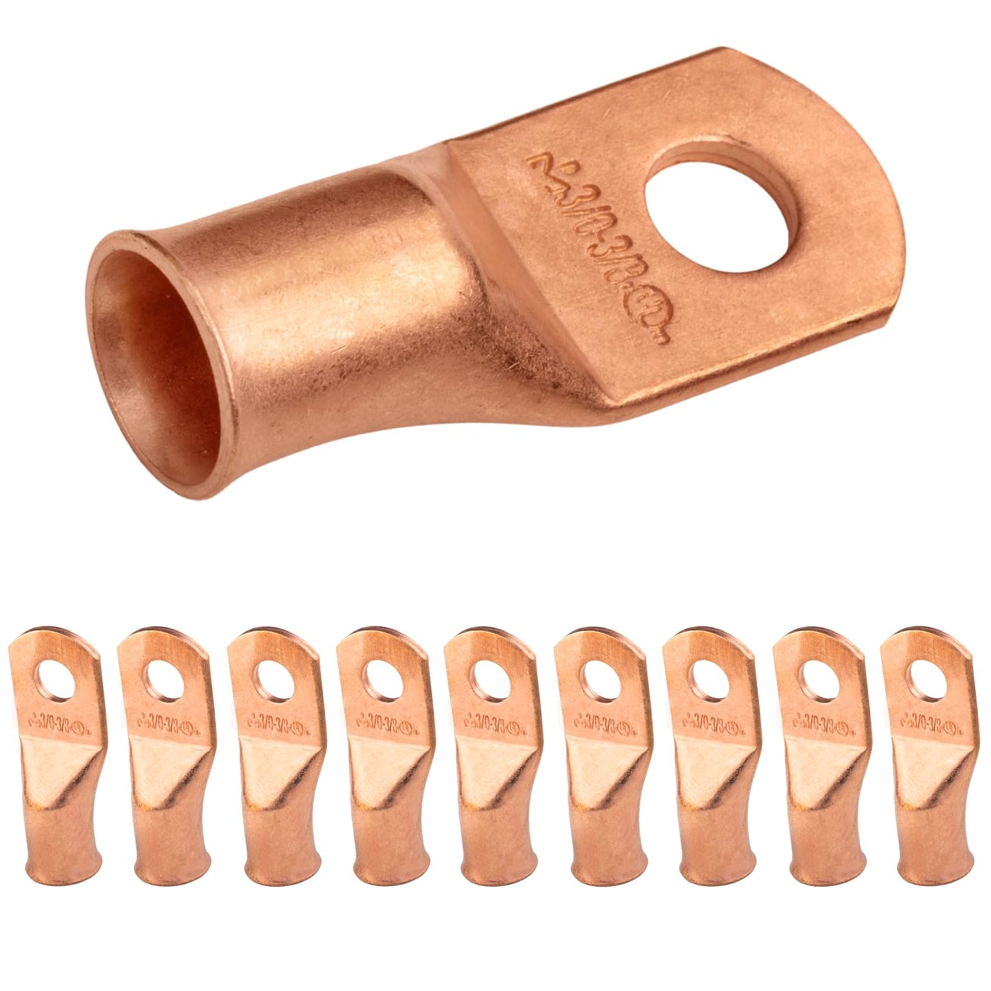 3/0 AWG (000 Gauge) 3/8" Stud, Bare Copper Battery Cable Ends, Wire Lugs, Heavy Duty, MD3038U