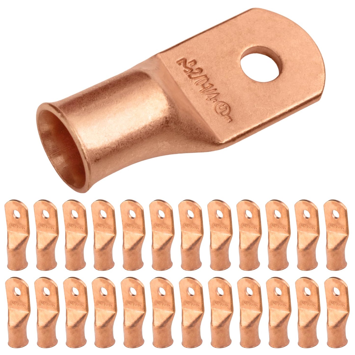 2/0 AWG (00 Gauge) 1/4" Stud, Bare Copper Battery Cable Ends, Wire Lugs, Heavy Duty, MD2014U
