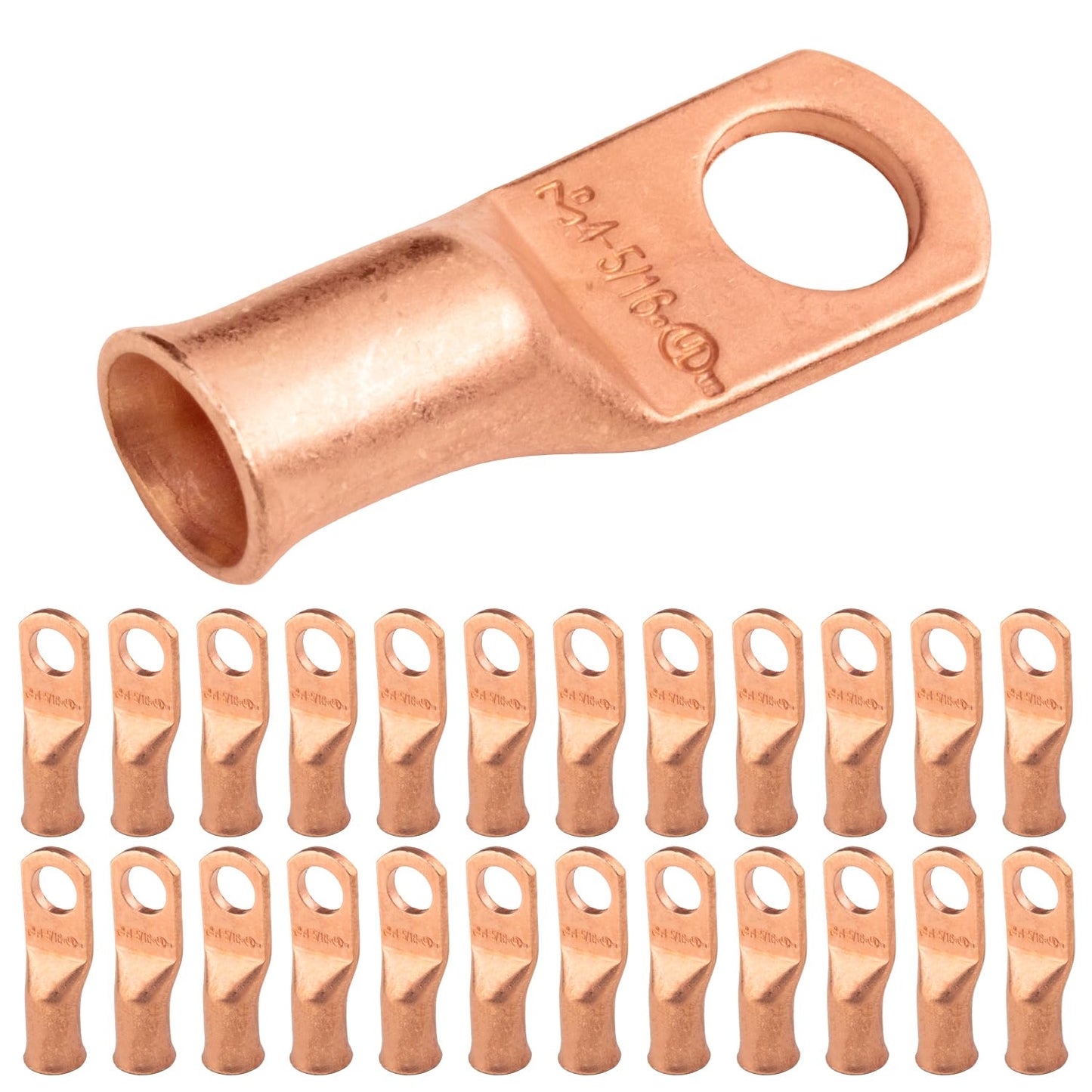4 AWG (4 Gauge) 5/16" Stud, Bare Copper Battery Cable Ends, Wire Lugs, Heavy Duty, MD0456U
