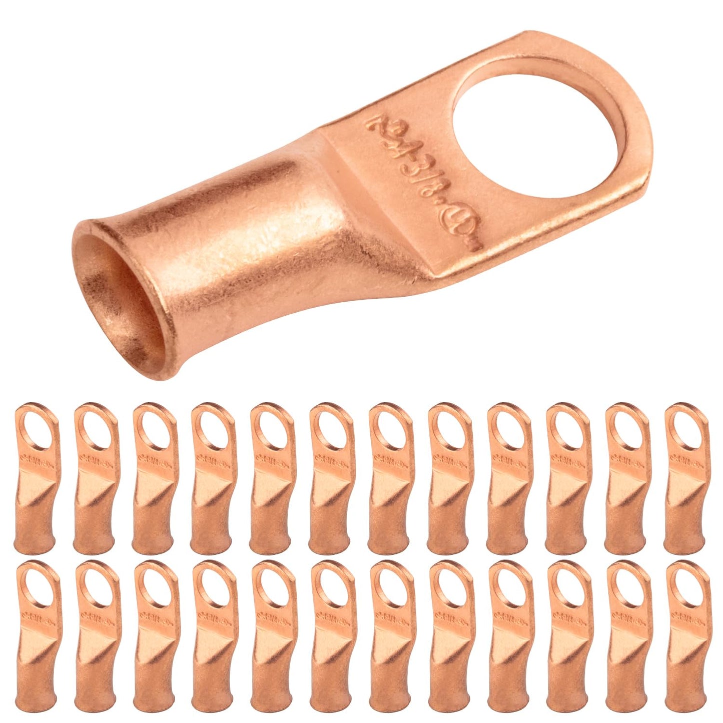 4 AWG (4 Gauge) 3/8" Stud, Bare Copper Battery Cable Ends, Wire Lugs, Heavy Duty, MD0438U