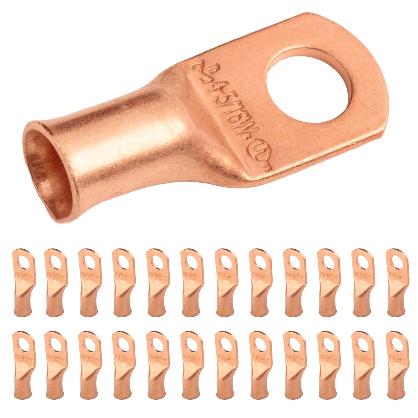 4 AWG (4 Gauge) 5/16" Stud, (Wide Pad) Bare Copper Battery Cable Ends, Wire Lugs, Heavy Duty, MD0456UW