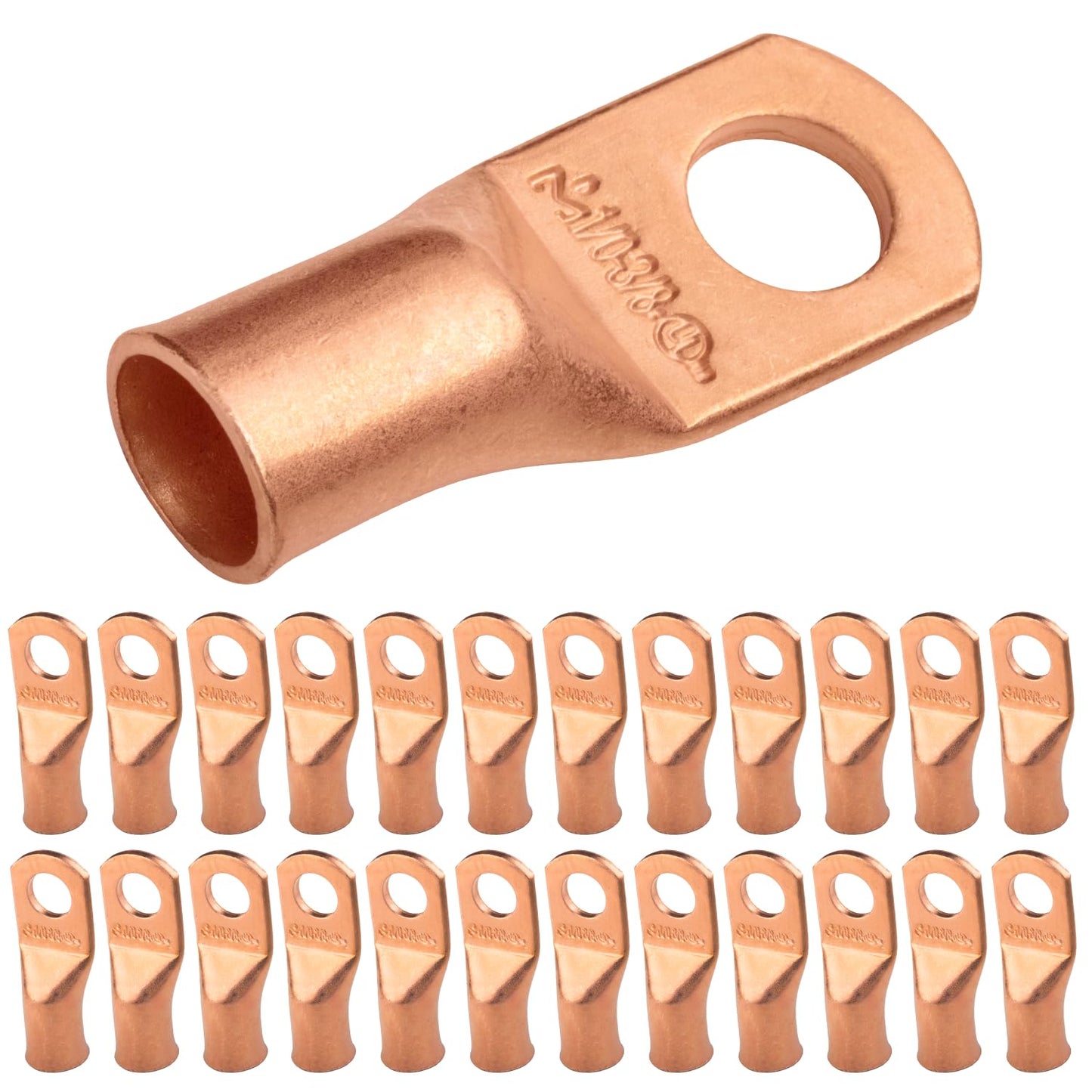 1/0 AWG (0 Gauge) 3/8" Stud, Bare Copper Battery Cable Ends, Wire Lugs, Heavy Duty, MD1038U