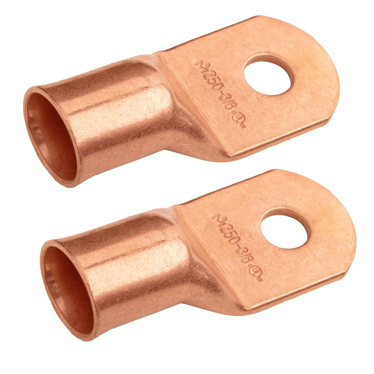 250 MCM, 3/8" Stud, Bare Copper Battery Cable Ends, Wire Lugs, Heavy Duty, MD25038U