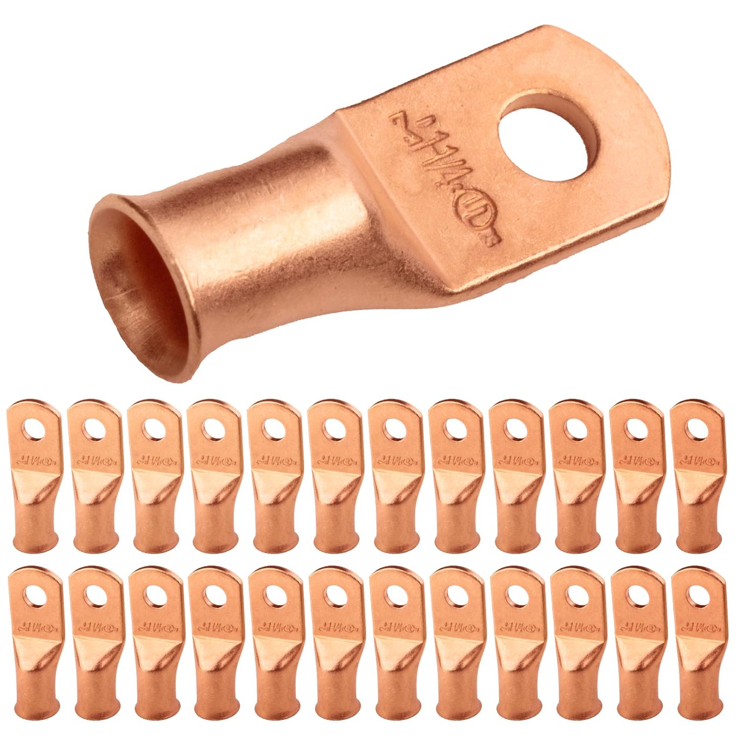 1AWG (1 Gauge) 1/4" Stud, Bare Copper Battery Cable Ends, Wire Lugs, Heavy Duty, MD0114U