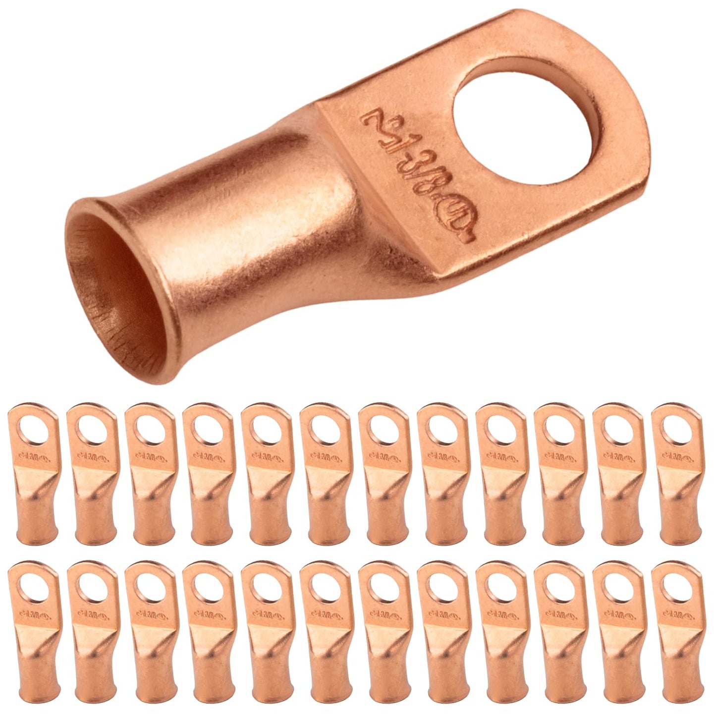 1AWG (1 Gauge) 3/8" Stud, Bare Copper Battery Cable Ends, Wire Lugs, Heavy Duty, MD0138U