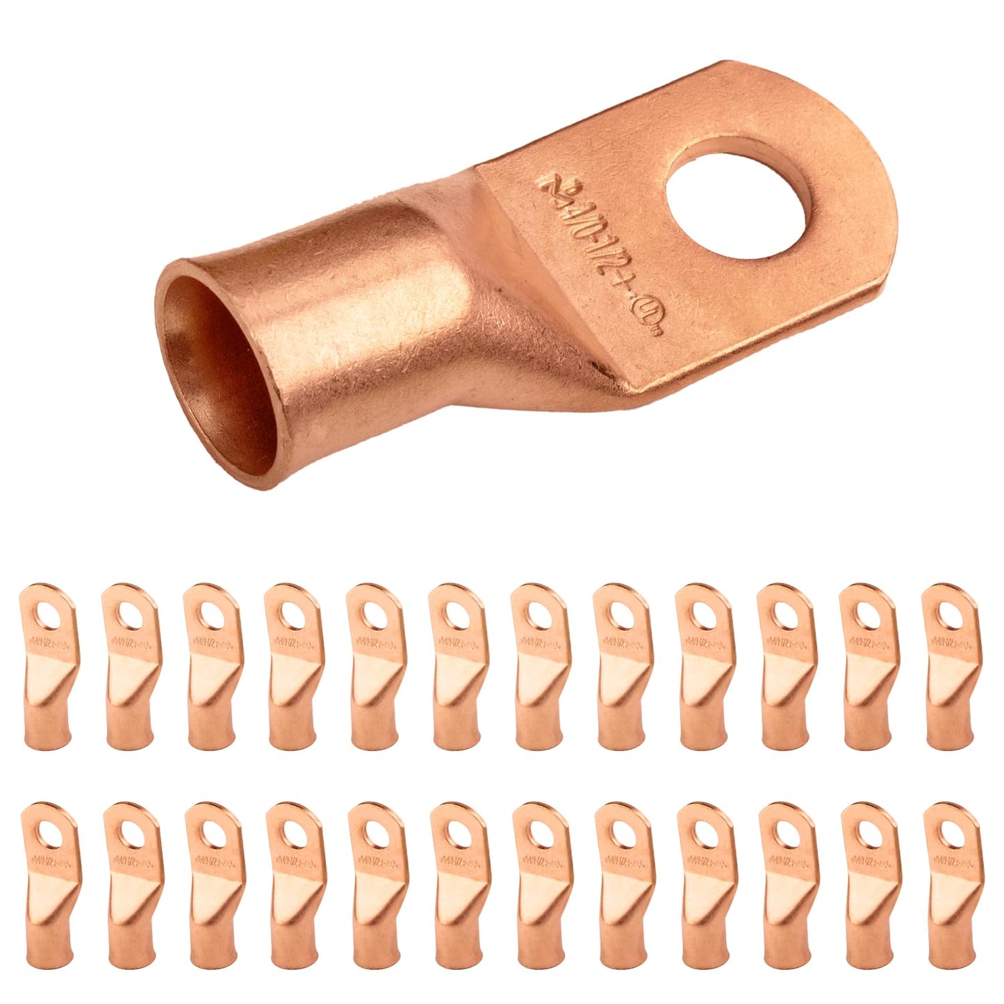 4/0 AWG (0000 Gauge) (XL), 1/2" Stud, Bare Copper Battery Cable Ends, Wire Lugs, Heavy Duty, MD4012UXL
