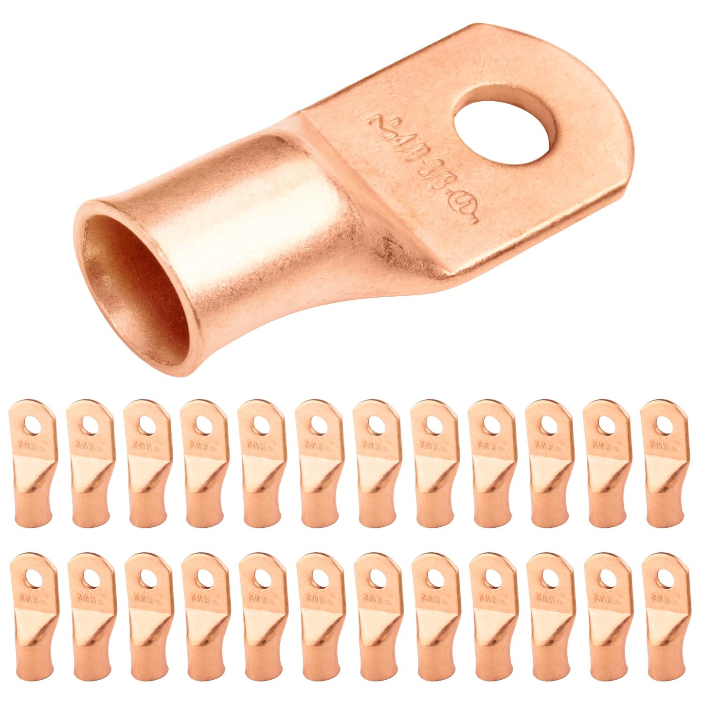4/0 AWG (0000 Gauge) 3/8" Stud, Bare Copper Battery Cable Ends, Wire Lugs, Heavy Duty, MD4038U